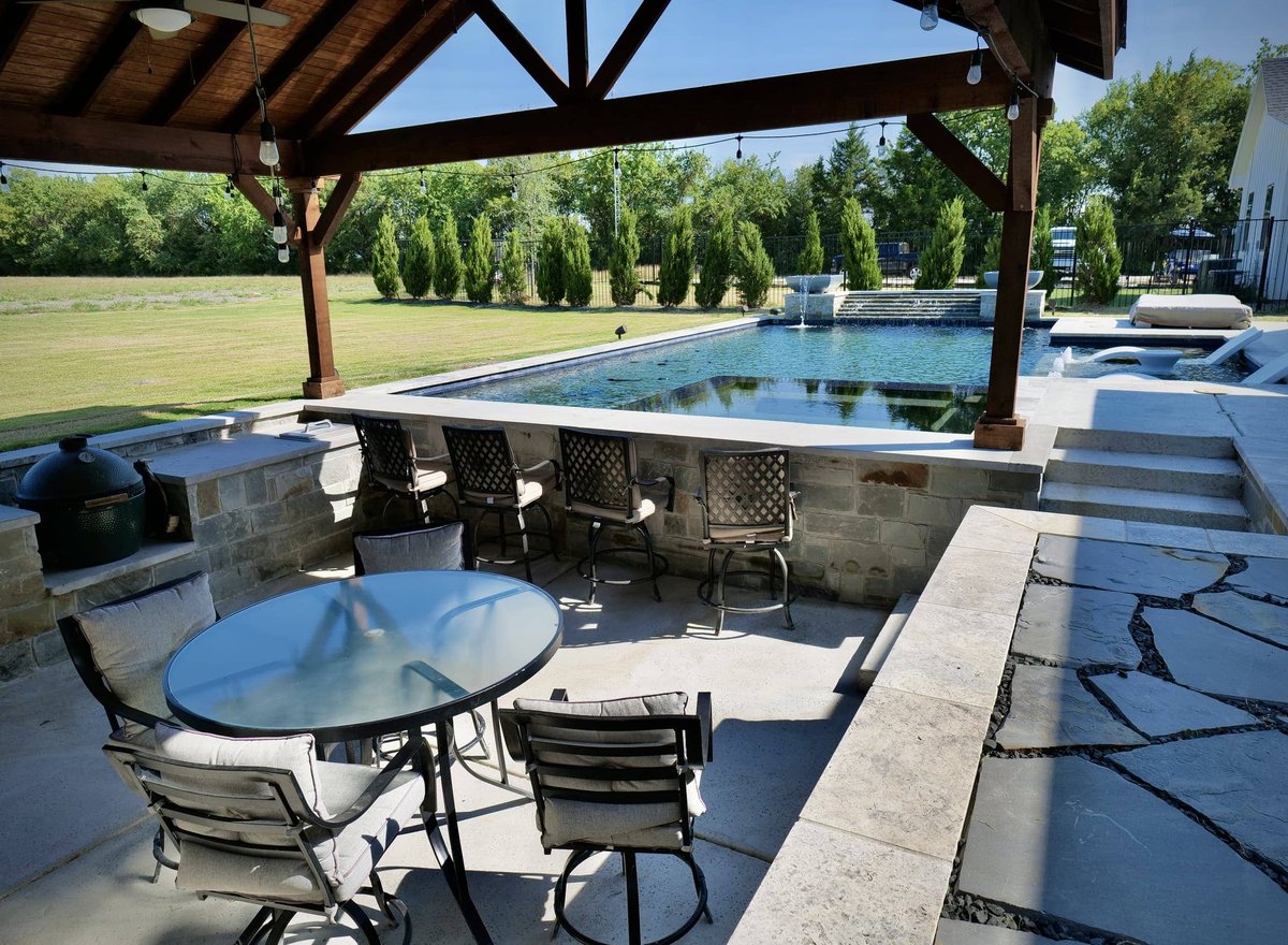 Covered outdoor pool seating area