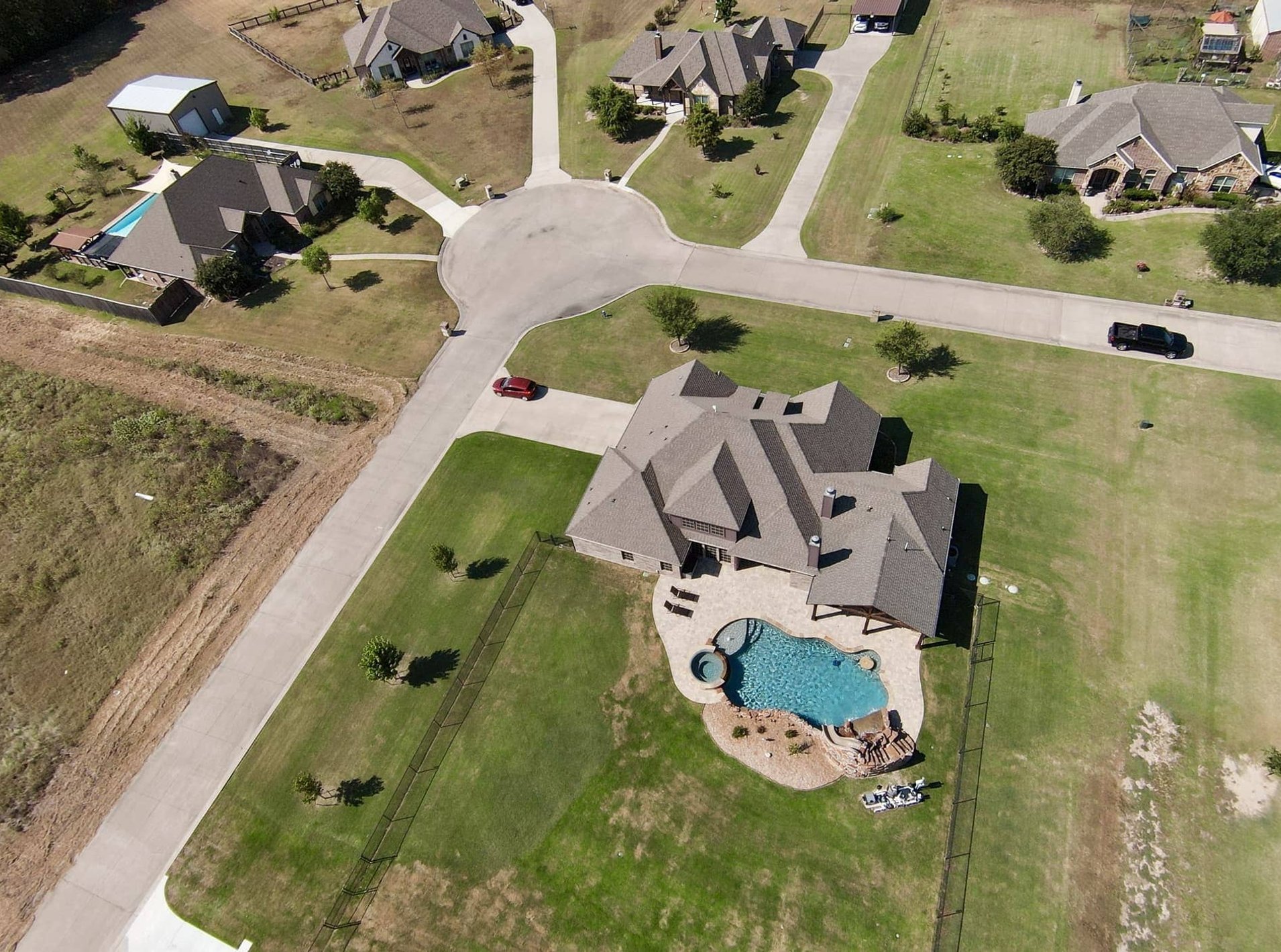 Aerial view of pool construction site